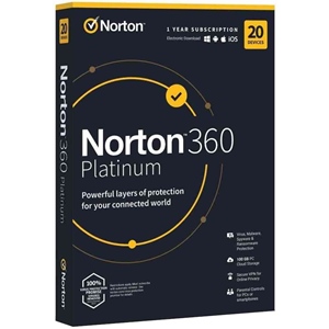 Obrázek Norton 360 Platinum; obnovení licence; počet zařízení 20; platnost 1 rok